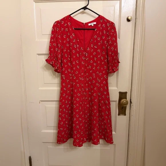 Madewell Silk Ruffle-Sleeve Button-Front Dress in Little Lilies Size 4 - Picture 1 of 3